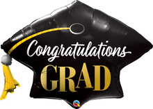 Load image into Gallery viewer, Congrats, Grad! Silver &amp; Gold Mortarboard