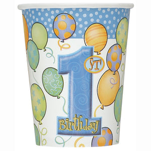 Gobelets En Papier Ballons bleus du premier anniversaire