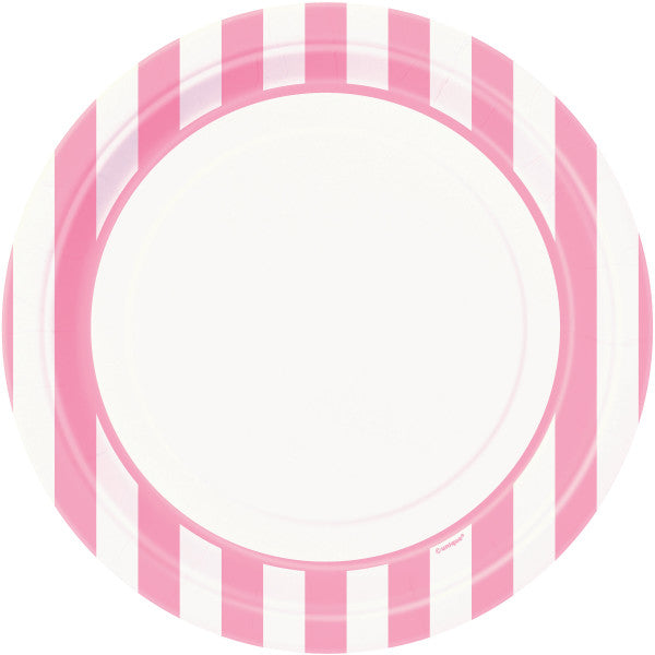 Belles rayures roses rondes - Assiettes plates