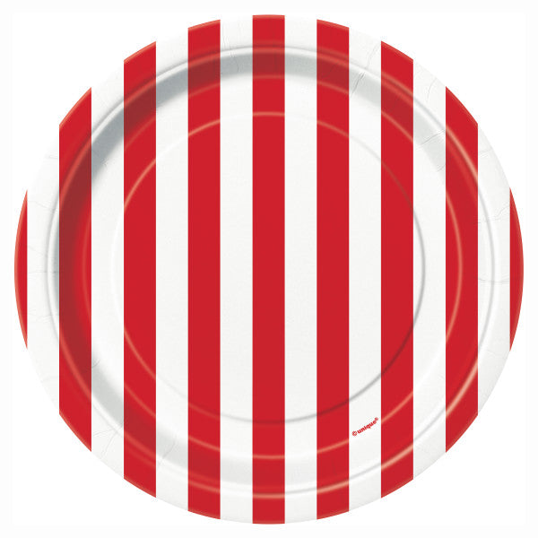 Ruby Red Stripes Round - Dessert Plates
